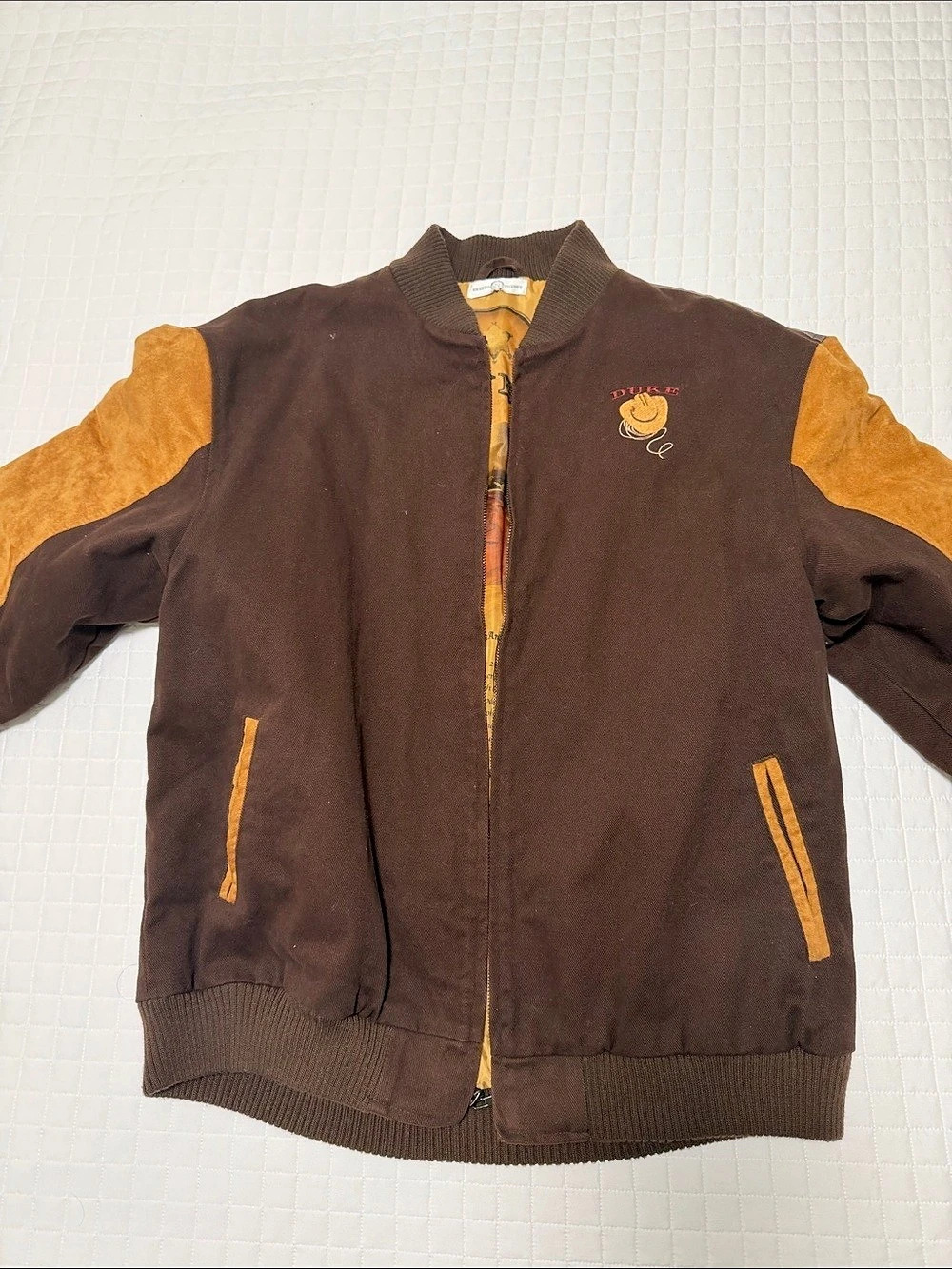 Bradford Exchange John Wayne Dukes Jacket Brown & Yellow Bomber XL